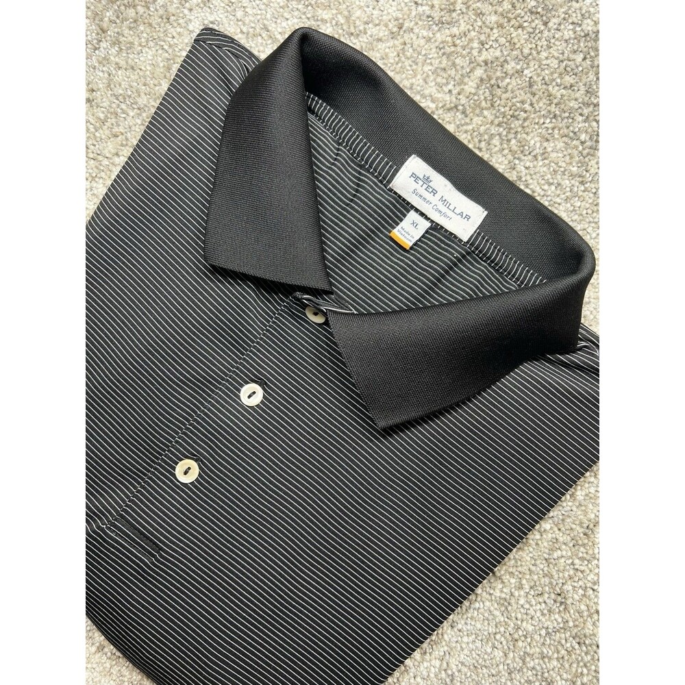 Peter Millar Summer Comfort Polo Shirt Mens XL Black Striped Short Sleeve FLAW